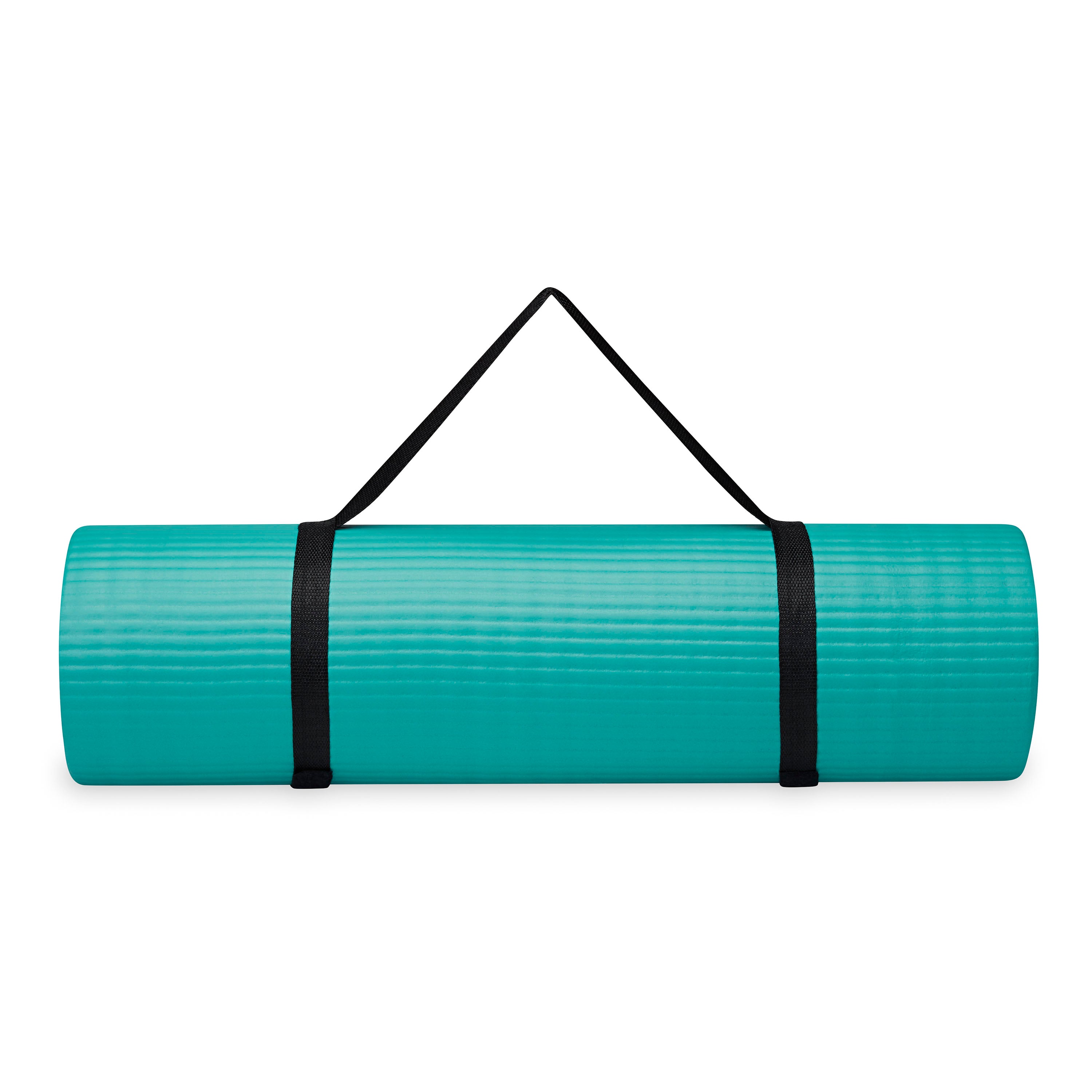 Gaiam Essentials Fitness Mat & Sling (10mm) teal rolled with sling