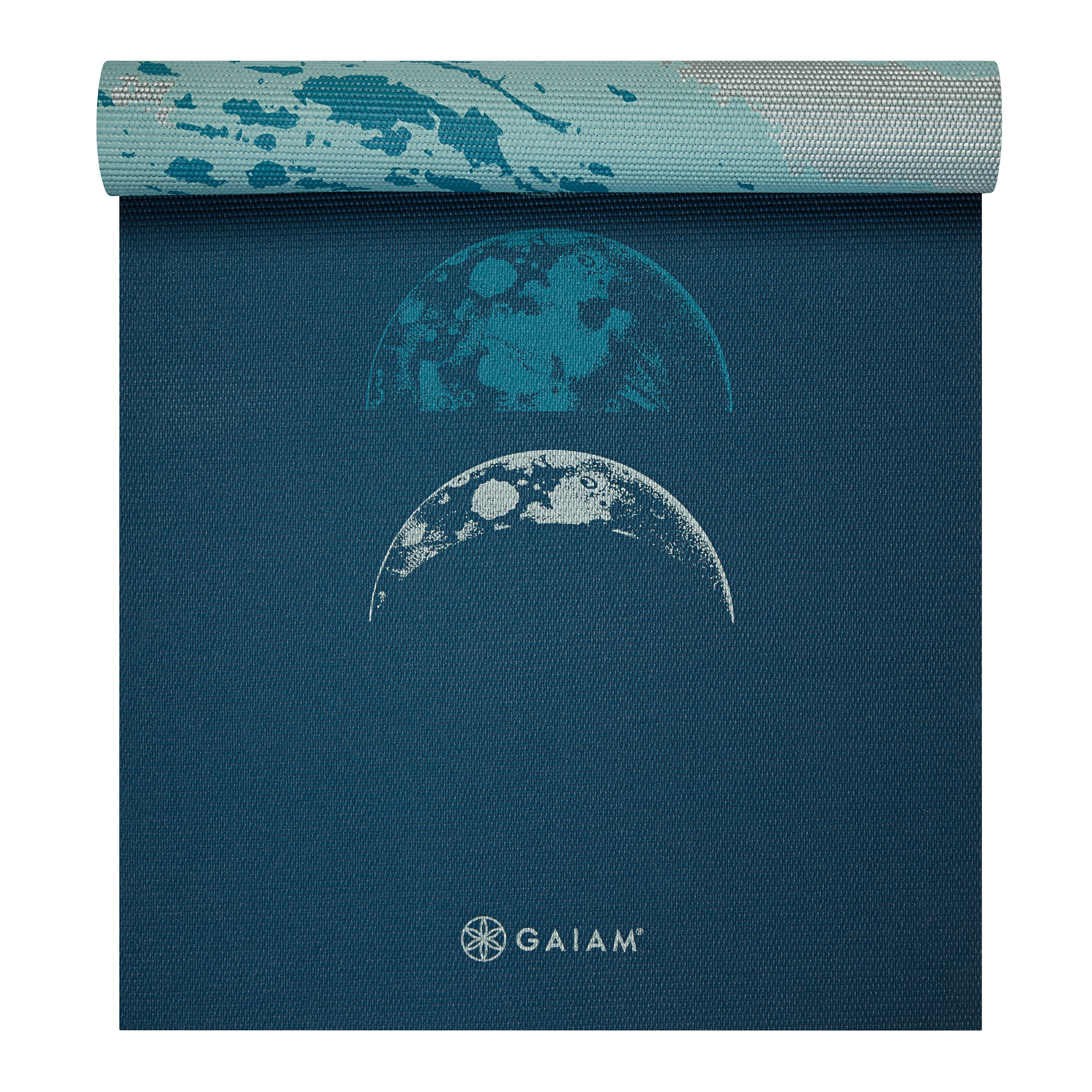 Premium Reversible Lunar Wave Yoga Mat (6mm) top rolled